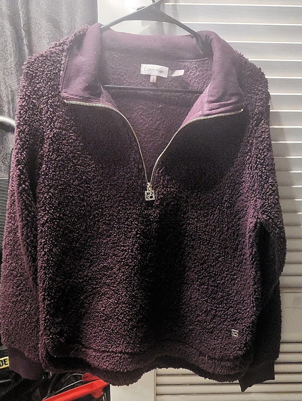 Calvin Klein Performance Sherpa 1/4 Zip Pullover Sweatshirt Purple Medium
